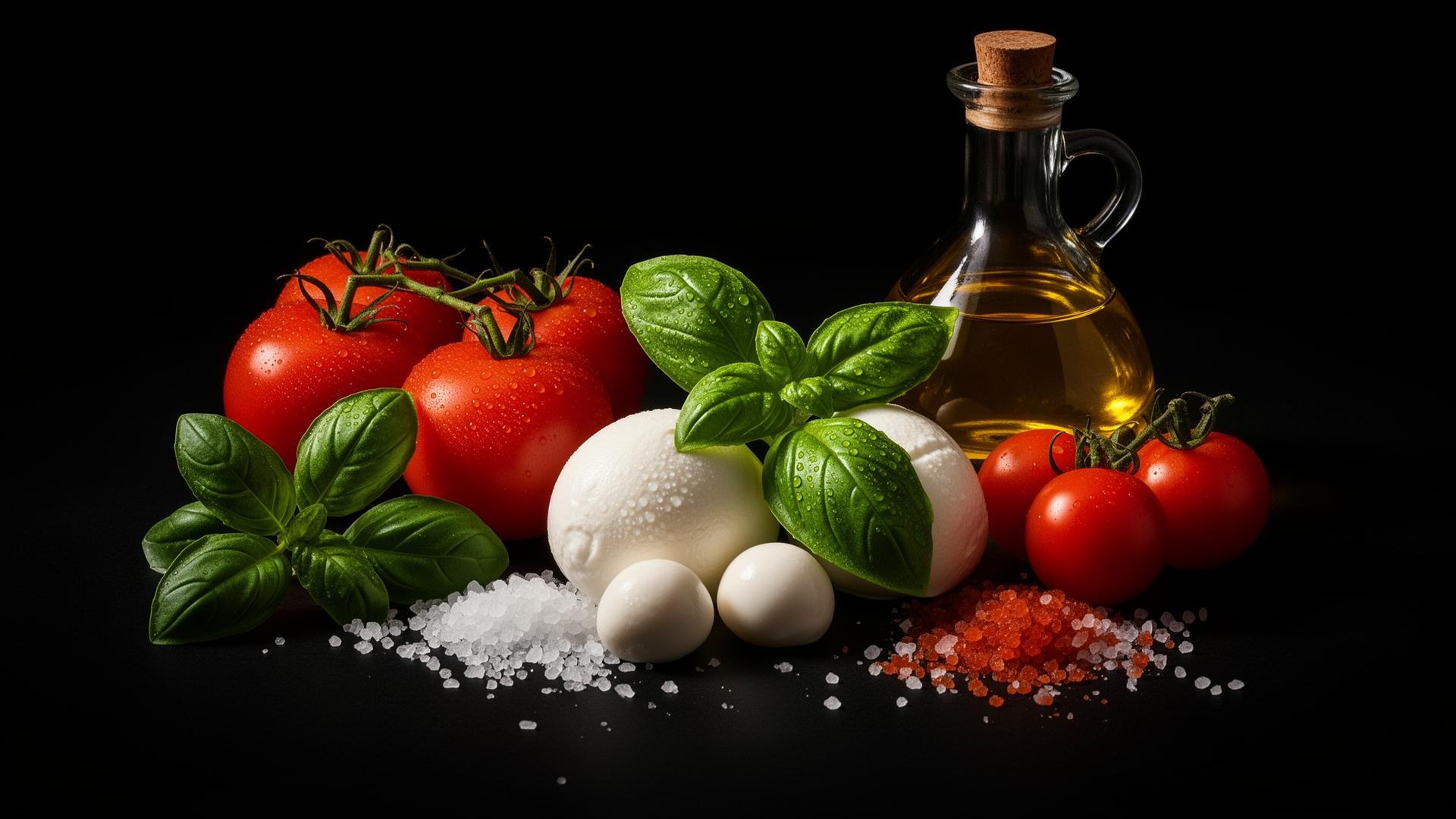 Ingredienti di prima qualità: pomodori, mozzarella e basilico